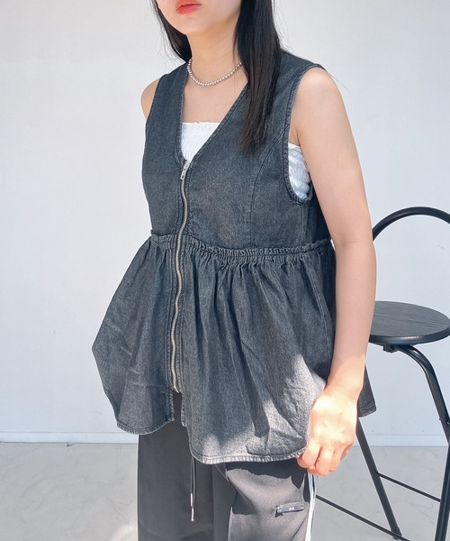 AS KNOW AS（アズノゥアズ） ベスト ジレ ○ぺプラムジップVネック