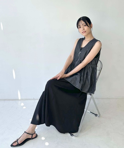 AS KNOW ベスト ジレ ○ぺプラムジップVネックベスト レディース