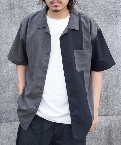 ikka（イッカ） シャツ 半袖 リネンライク切り替えオープンカラー