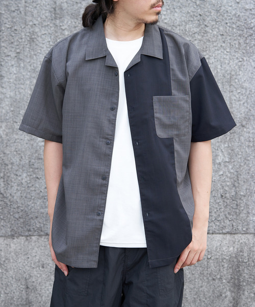 ikka（イッカ） シャツ リネンライク切り替えオープンカラーシャツ