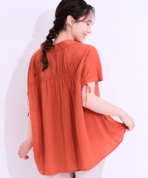 美品✨ セオリーリュクス シャツ　ブラウス　バックギャザー　洗える 近年 洗える】バックギャザーがポイント 綿ワッシャー前開きシャツ