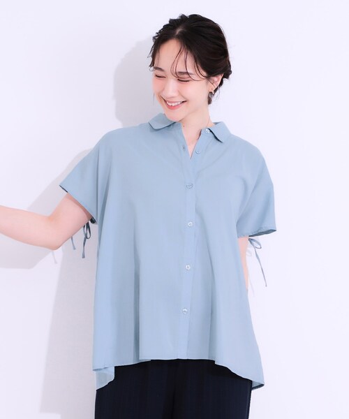our さらっと涼しいブラウス　ブルー、後ろギャザーのブラウス　グレー SHOO・LA・RUE（シューラルー） ブラウス シャツ 「S-LL/ひんやり