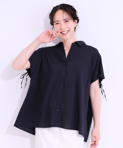 極美品 トゥジュー TOUJOURS 長袖シャツ バックギャザー ネイビー TOUJOURS（トゥジュー） Open Back Yolk Skipper Shirt SMOKE