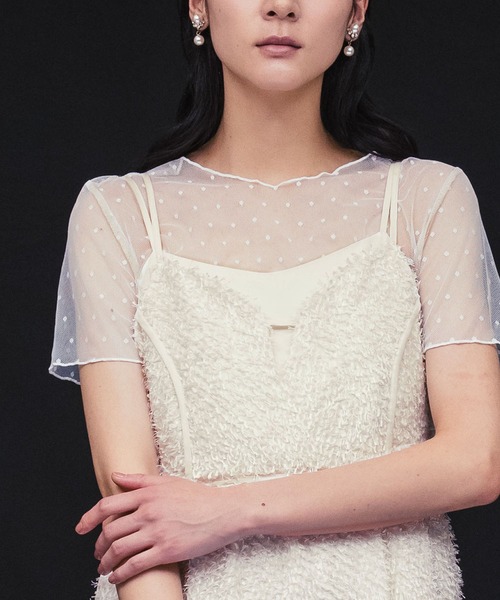 GIRL DRESS FOR NOW ブラウス シャツ ドットチュールレース半袖