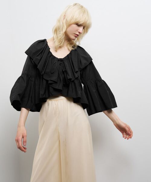 LANVIN en Bleu ブラウス シャツ 撥水速乾ナイロンラッフルブラウス