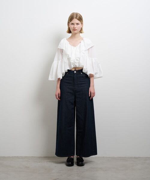 新作 マイラン カラーリネン ラッフルブラウス LANVIN en Bleu ブラウス シャツ 撥水速乾ナイロンラッフルブラウス