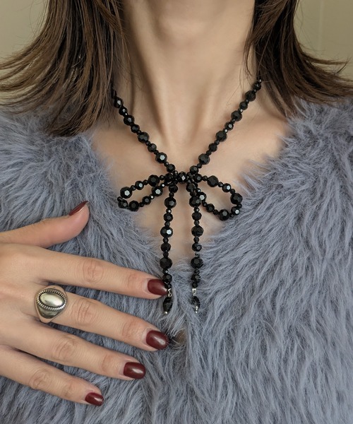 styiro ネックレス リボンビーズネックレス レディース