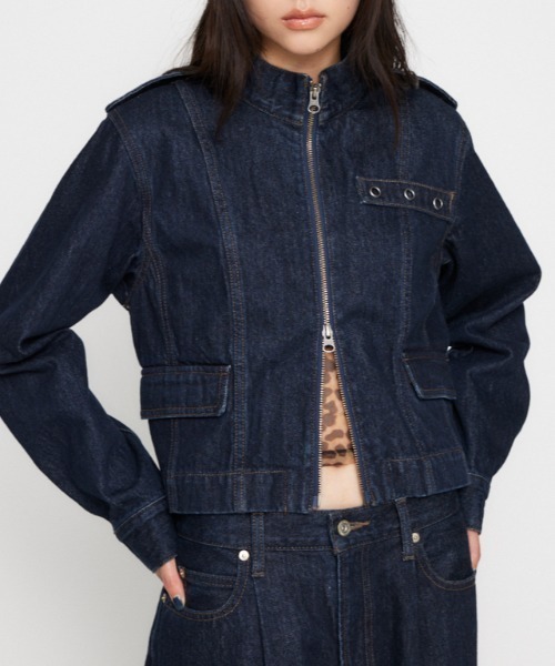 lagua gem デニムジャケット LAGUA GEM デニムジャケット gジャン STAND NECK ZIP レディース