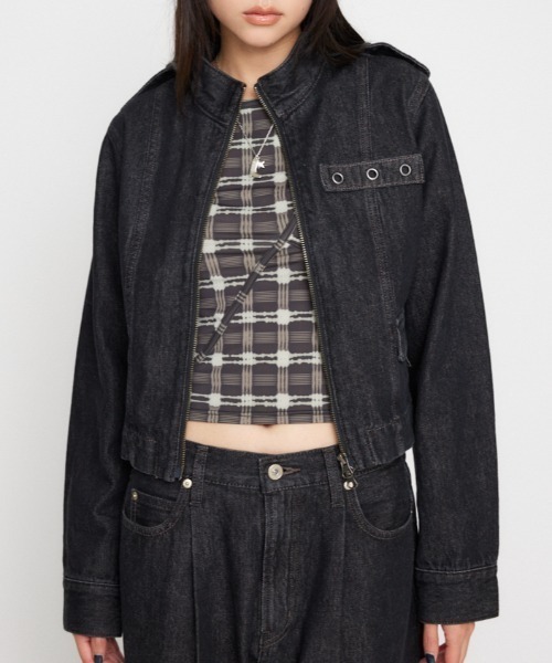 lagua gem デニムジャケット LAGUA GEM デニムジャケット gジャン STAND NECK ZIP レディース