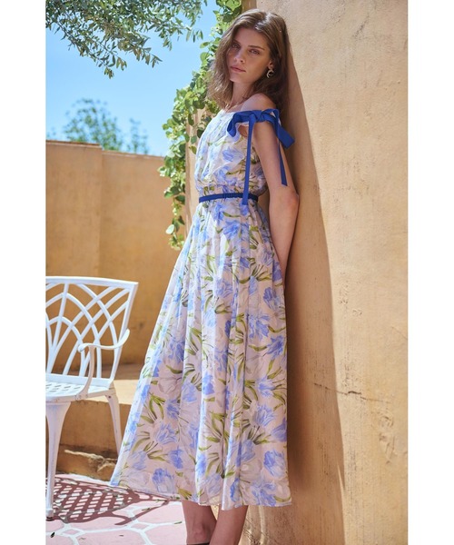 Estella.K ワンピース Bianca Ribbon Dress オフショルプリントリボン