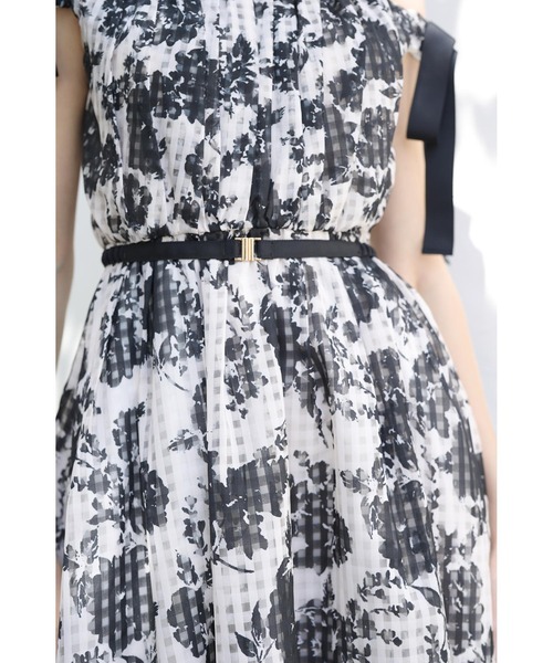 Estella.K ワンピース Bianca Ribbon Dress オフショルプリントリボン 