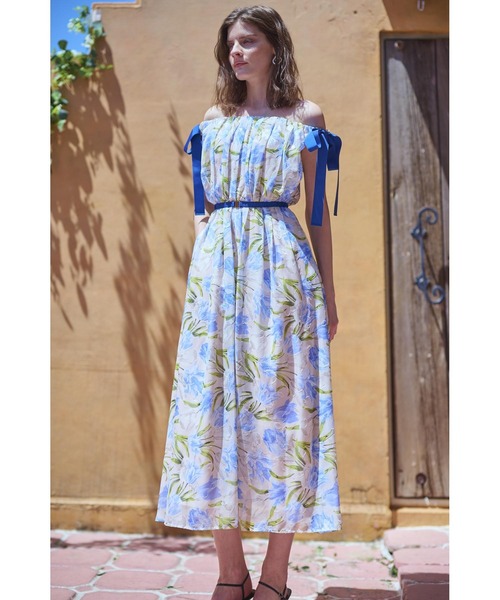 エステラケー　オフショルプリントリボンドレス Estella.K ワンピース Bianca Ribbon Dress オフショルプリント