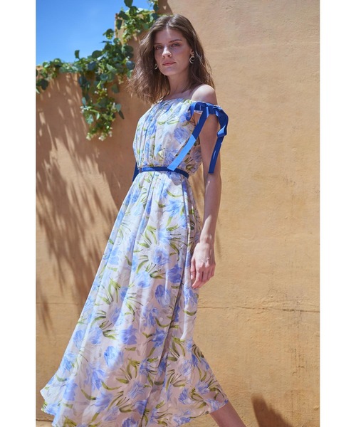 Estella.K ワンピース Bianca Ribbon Dress オフショルプリントリボン 