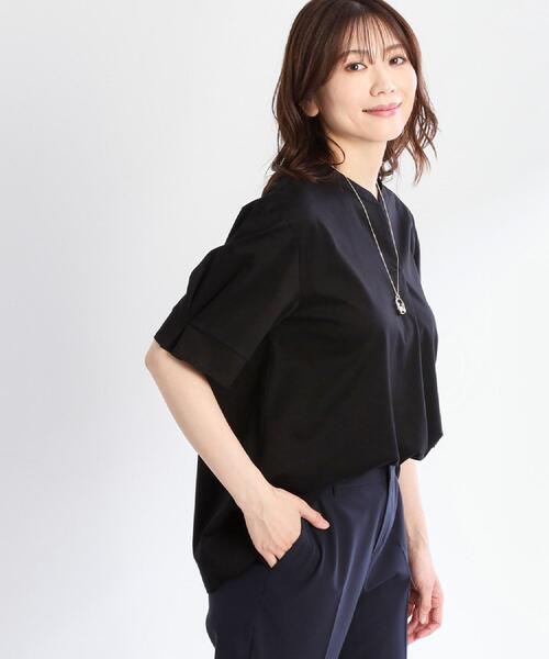 tシャツ 「すっきり見え！長め丈／接触冷感／マシンウォッシュ可」スキッパーネックジャージトップス レディース