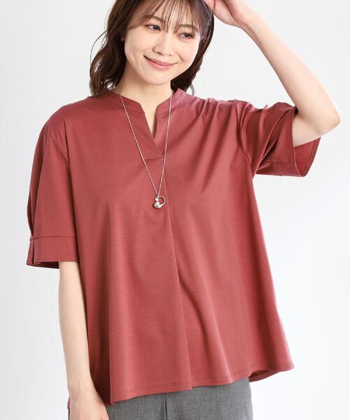 【すっきり見え！長め丈／接触冷感／マシンウォッシュ可】スキッパーネックジャージトップス Reflect tシャツ 「すっきり見え！長め丈／接触冷感／マシン