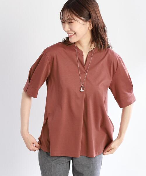 【すっきり見え！長め丈／接触冷感／マシンウォッシュ可】スキッパーネックジャージトップス Reflect tシャツ 「すっきり見え！長め丈／接触冷感／マシン