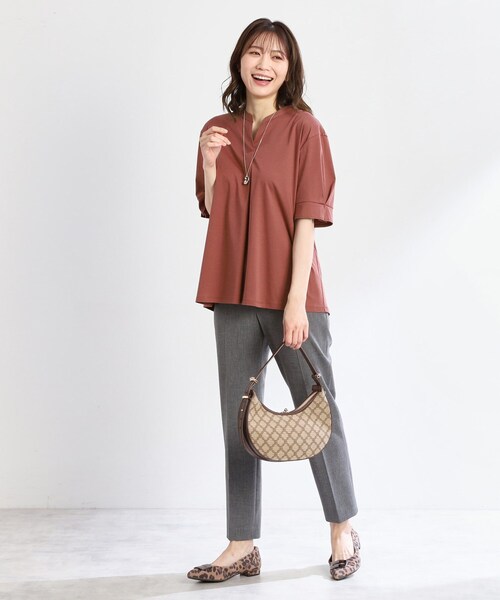 【すっきり見え！長め丈／接触冷感／マシンウォッシュ可】スキッパーネックジャージトップス Reflect tシャツ 「すっきり見え！長め丈／接触冷感／マシン