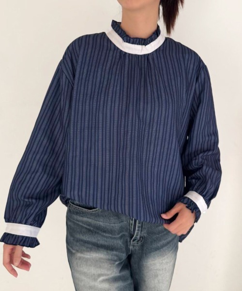 COEL  完売　衿フリルストライプブラウス ブラウス シャツ フリル襟ストライプブラウス レディース : ZOZOTOWN