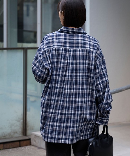 BEAUTY＆YOUTH 尾州ウールオンブレチェックシャツ Sサイズ ネイビー MONO-MART（モノマート） ブラウス シャツ オンブレチェック オーバー