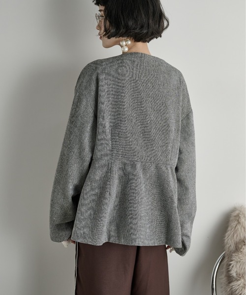 THE Yon ジャケット ノーカラージャケット ノーカラーペプラムツイード