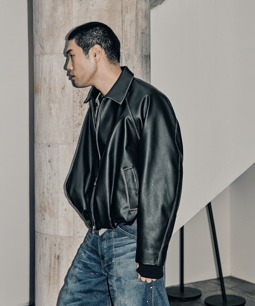 CONZ ブルゾン アウター BALOON ZIP UP JACKET FAUX LEATHER メンズ