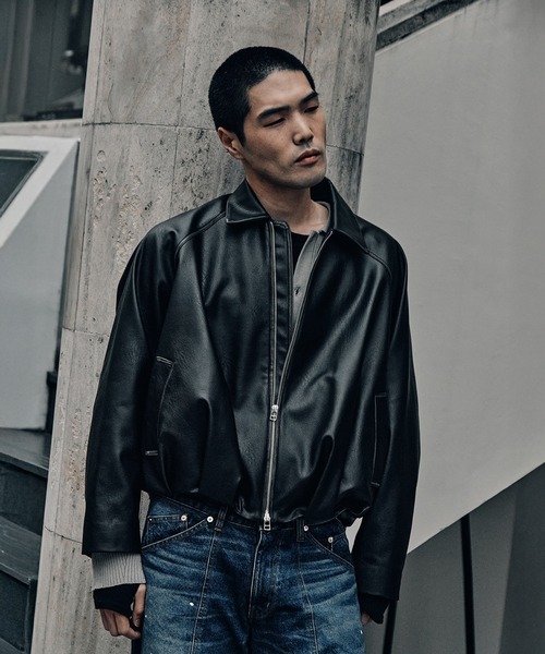 CONZ ブルゾン アウター BALOON ZIP UP JACKET FAUX LEATHER メンズ