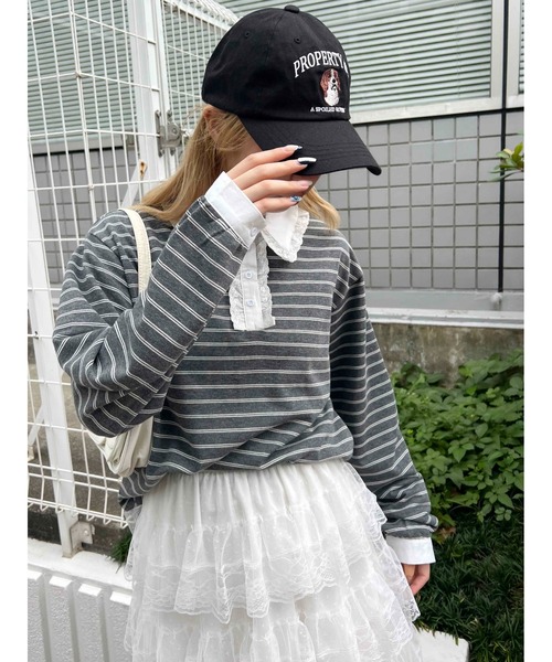 WC ブラウス シャツ レースパイピングラガーシャツ レディース