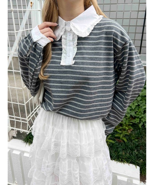 WC ブラウス シャツ レースパイピングラガーシャツ レディース