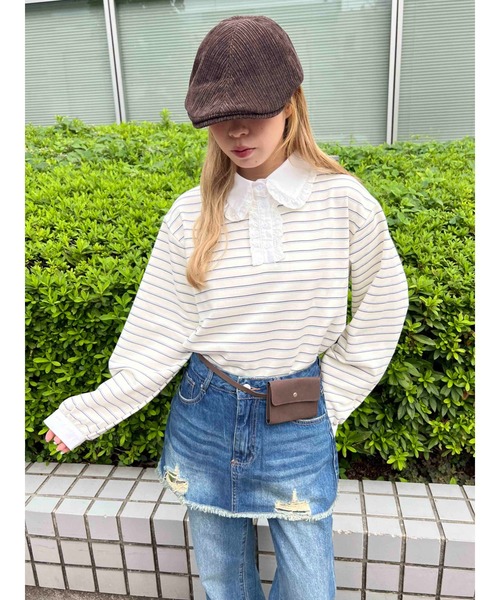 WC ブラウス シャツ レースパイピングラガーシャツ レディース