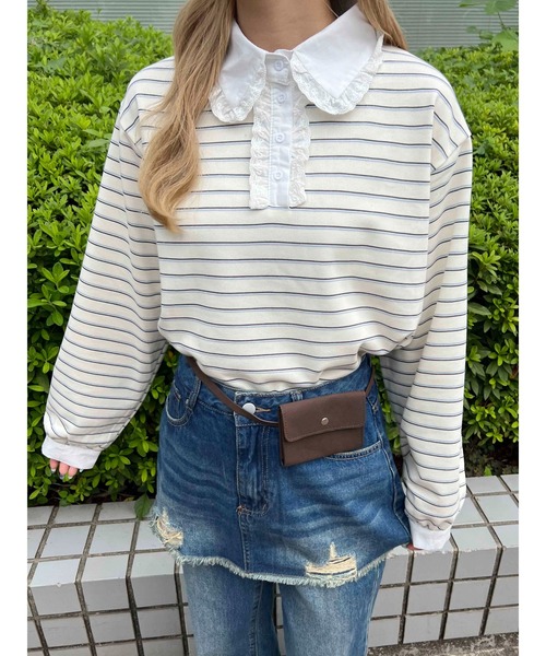 WC ブラウス シャツ レースパイピングラガーシャツ レディース