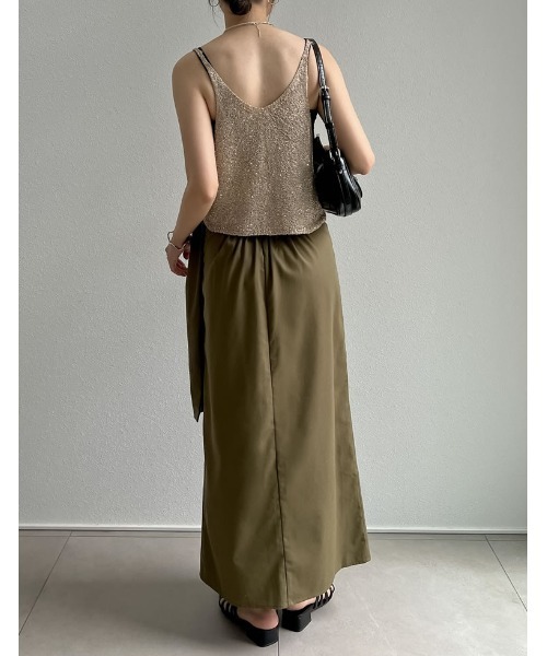 「Re:EDIT」 ロングスカート SHORT カーキ レディース_画像6