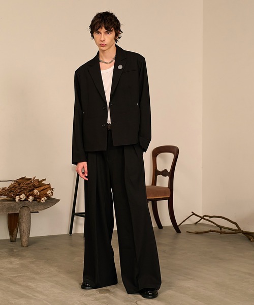 forte_forte ブラック テーラードジャケット Forte ジャケット テーラードジャケット Riveted Single Short Jacket