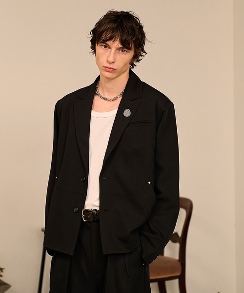 forte_forte ブラック テーラードジャケット Forte ジャケット テーラードジャケット Riveted Single Short Jacket