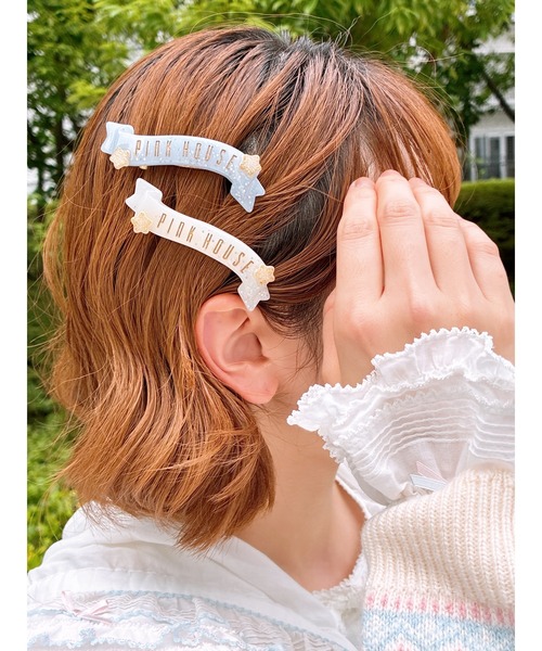 PINK HOUSE（ピンクハウス） ヘアクリップ ラメ入り星ロゴバレッタ