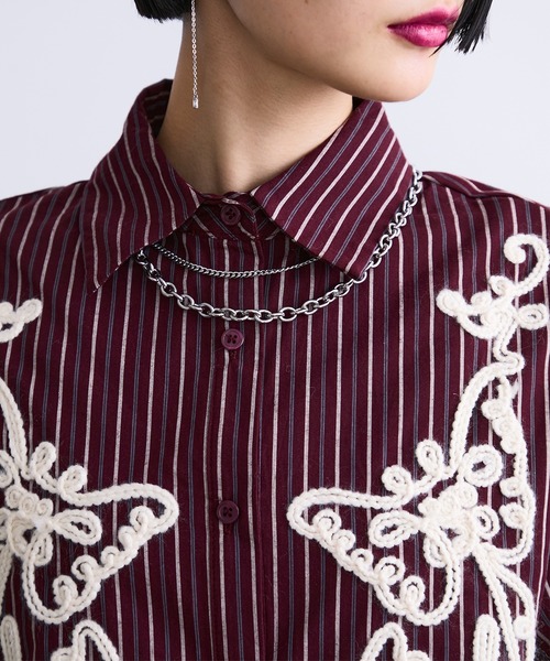 MONOe ブラウス シャツ ロープ刺繍アソート柄シャツ レディース