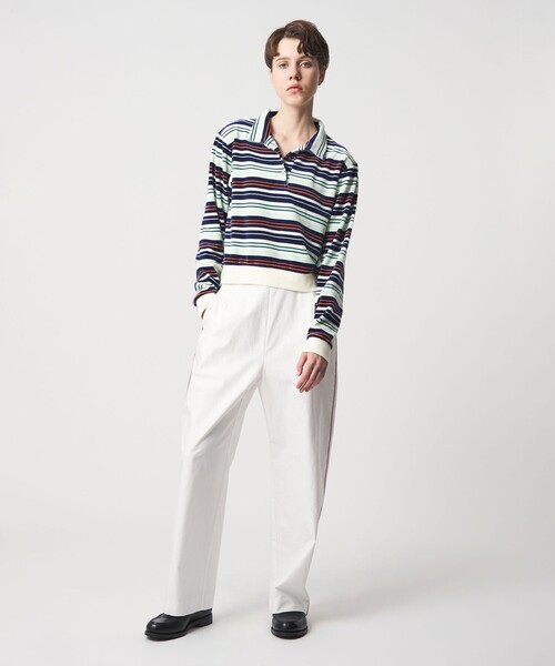 【新品未使用】＜6(ROKU)＞ベロア ボーダー ポロシャツ 6 tシャツ 「6(ROKU)」ベロア ボーダー ポロシャツ レディース