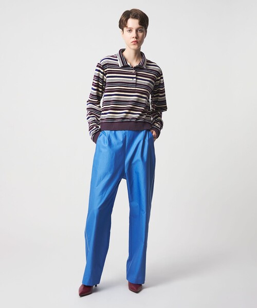 6 tシャツ 「6(ROKU)」ベロア ボーダー ポロシャツ レディース