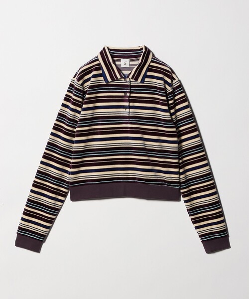 6 tシャツ 「6(ROKU)」ベロア ボーダー ポロシャツ レディース