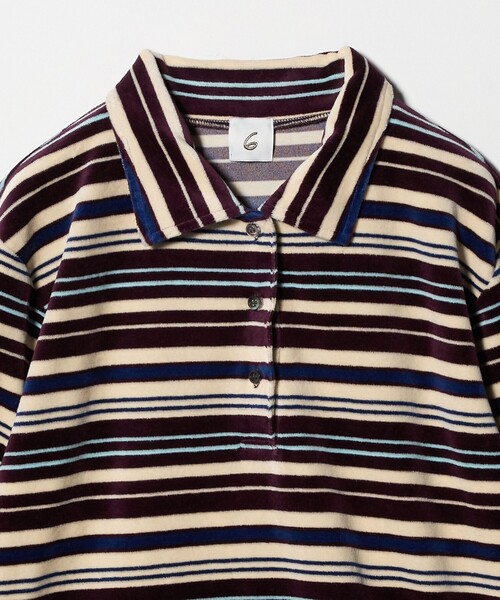6 tシャツ 「6(ROKU)」ベロア ボーダー ポロシャツ レディース