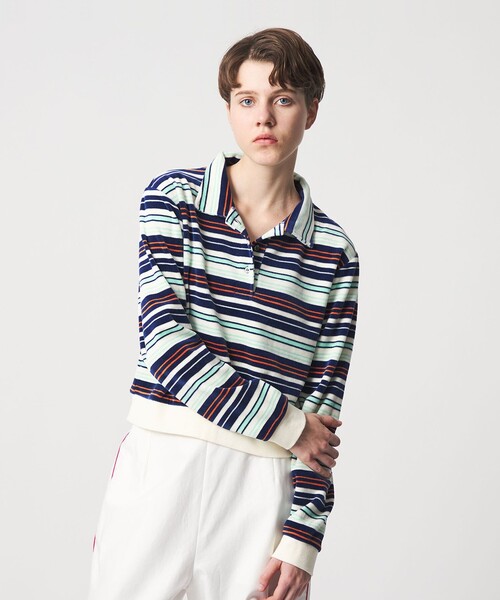 6 tシャツ 「6(ROKU)」ベロア ボーダー ポロシャツ レディース