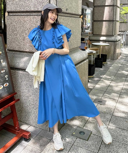 「RUIRUE BOUTIQUE」 半袖ワンピース L ベージュ レディース_画像4