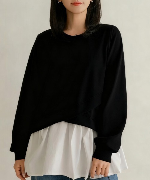 トレーナー スウェット フリルデザインレイヤード風スウェット