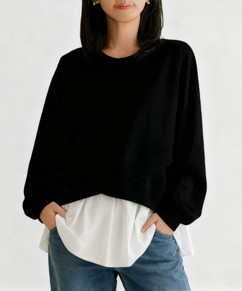 新品タグ付☆ WILLFULLY スウェット レイヤード トレーナー トレーナー スウェット フリルデザインレイヤード風スウェット