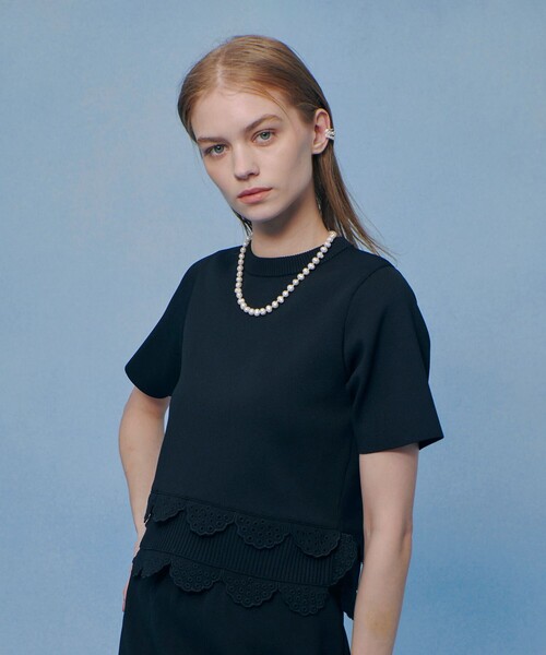 Loulou Willoughby(ルルウィルビー) アンサンブル レディース美品  - ダークグリーン×アイボリー×黒 LOULOU WILLOUGHBY】フラワー衿付プルオーバー|allureville OFFICIAL