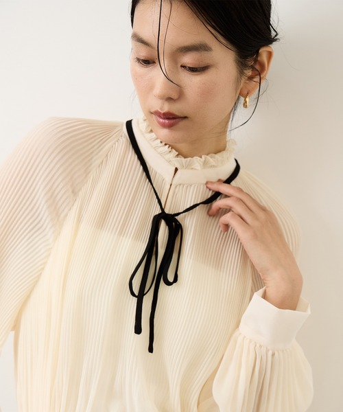 ROPE'（ロペ） ブラウス シャツ スタンドフリルプリーツブラウス