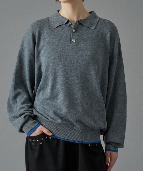 ONCILY（オンシェリー） ポロシャツ SILVER BUTTON HIGH GAUGE KNIT