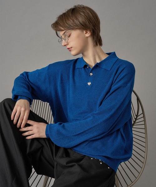 ONCILY（オンシェリー） ポロシャツ SILVER BUTTON HIGH GAUGE KNIT