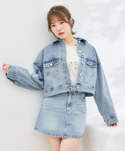 レディース vintageビジュー装飾デニムジャケット