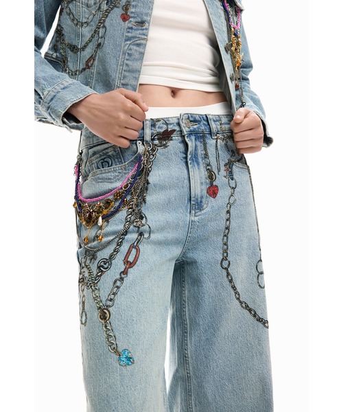 極美品♡デシグアル　コリーナストラーダ　デニム　パンツ　ワイド　ビジュー　個性的 Desigual（デシグアル） ワイドパンツ ジーンズ デニム デニムパンツ