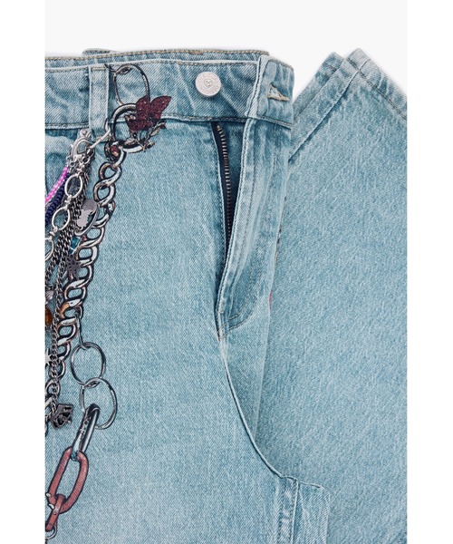 Vintage風　手染めステンシルデニム　オリジナル　チャーム付きバングル Desigual（デシグアル） ワイドパンツ ジーンズ デニム デニムパンツ